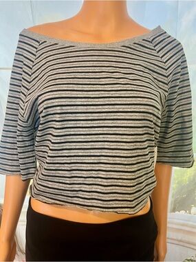 Free People Gray and Black Striped Off-Shoulder Crop Top